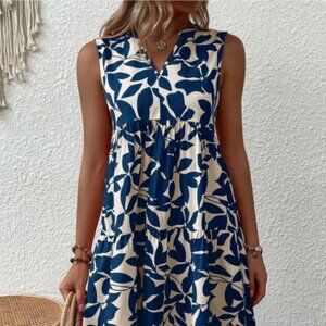 Printed Notched Sleeveless Mini Dress